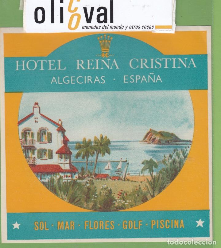 Etiquetas antiguas: ETIQUETA HOTEL REINA CRISTINA ALGECIRAS CADIZ ESPA&Ntilde;A 15X15 mm EH3122