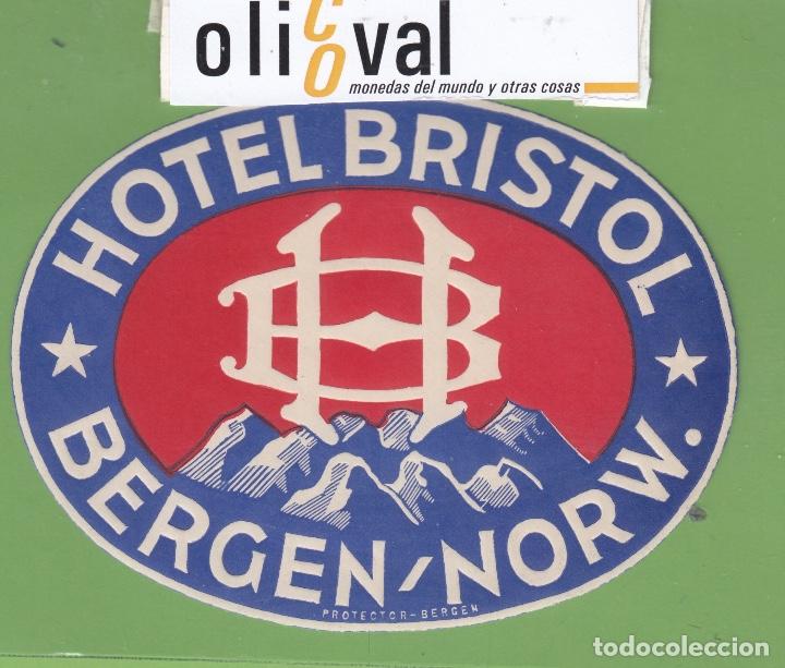 Etiquetas antiguas: ETIQUETA HOTEL BRISTOL BERGEN NORW OVAL120 mm EH3109