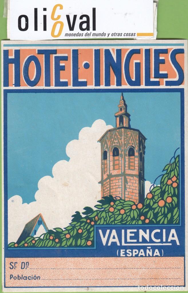 Etiquetas antiguas: ETIQUETA HOTEL INGLES VALENCIA PORTA DIRECCION 110 X 130 EH3157