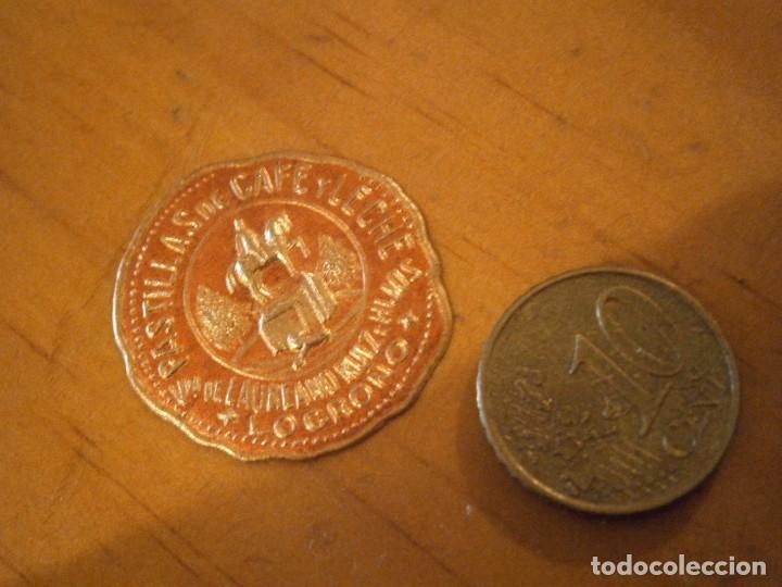Etiquetas antiguas: ETIQUETA PUBLICITARIA A&Ntilde;OS 40/50, PASTILLAS DE CAFE Y LECHE, (LOGRO&Ntilde;O)