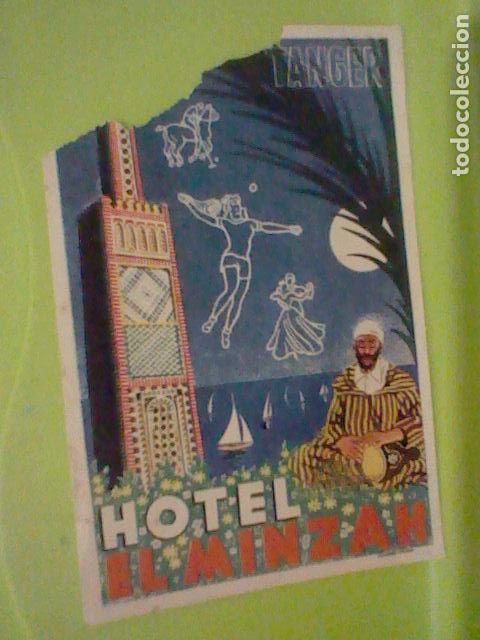 Etiquetas antiguas: ETIQUETA MALETA RETRO HOTEL EL MINZAH TANGER 11,5 X 7,5 CMS PERDIDA DE PAPEL