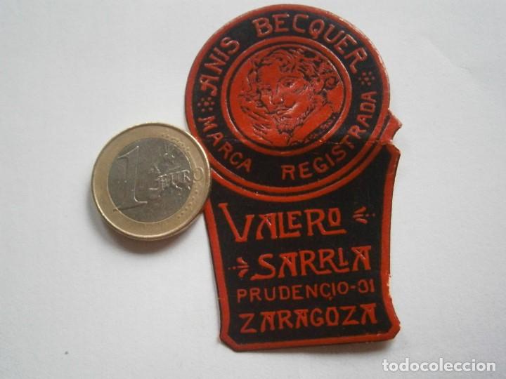 Etiquetas antiguas: ETIQUETA PUBLICITARIA A&Ntilde;OS 40/50, ANIS BECQUER, VELERO SARRIA (ZARAGOZA)