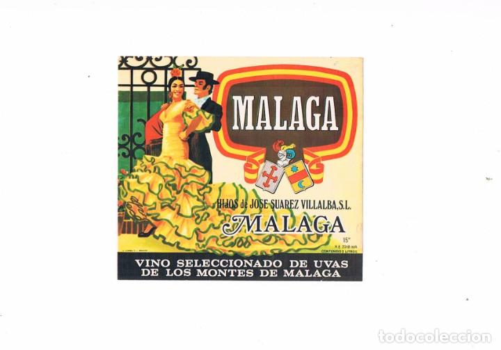Etiquetas antiguas: ETIQUETA VINO MALAGA HIJOS DE JOSE SUAREZ VILLALBA FLAMENCO GITANA **