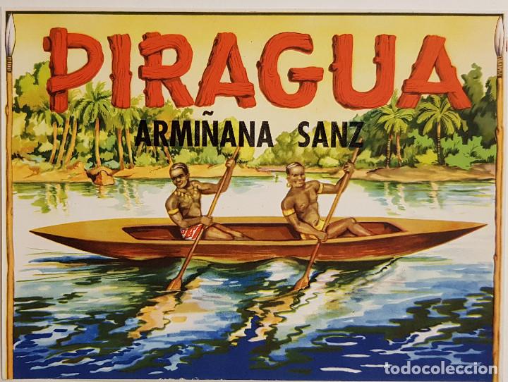 Old Labels: Etiqueta para caja de naranjas marca Piragua, de Armi&ntilde;ana Sanz. 17x23 cm