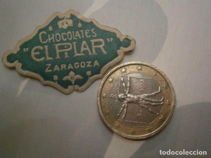 Etiquetas antigas: ETIQUETA A&Ntilde;OS 40/50, CHOCOLATES EL PILAR, ZARAGOZA