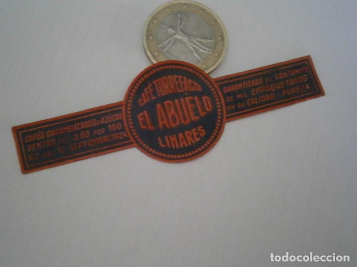 Etiquetas antiguas: ETIQUETA PUBLICITARIA A&Ntilde;OS 40/50, CAFE TORREFACTO EL ABUELO LINARES