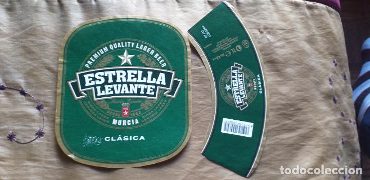 Etiquetas antiguas: CERVEZA-V9C-ETIQUETAS- 1 LITRO-ESTRELLA LEVANTE-MURCIA