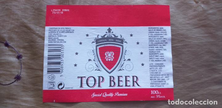Etiquetas antiguas: CERVEZA-V9C-ETIQUETAS- 1 LITRO-TOP BEER-VALENCIA