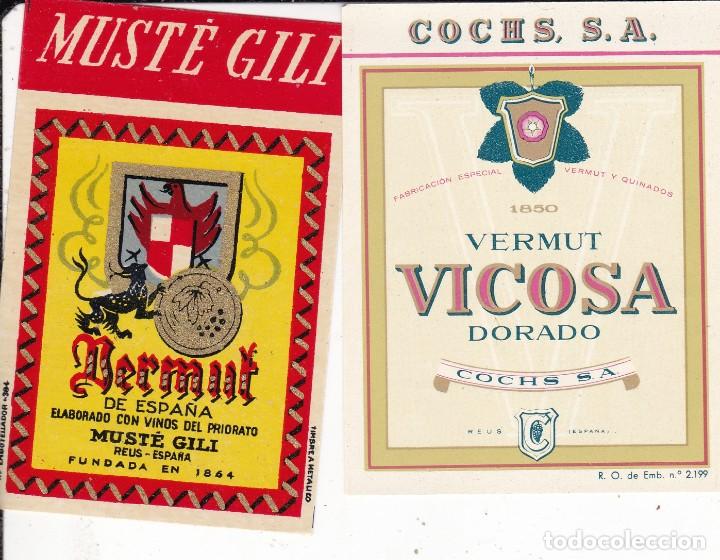 Etiquetas antiguas: 2 etiquetas peque&ntilde;as vermut Gili y Vicosa Reus Tarragona