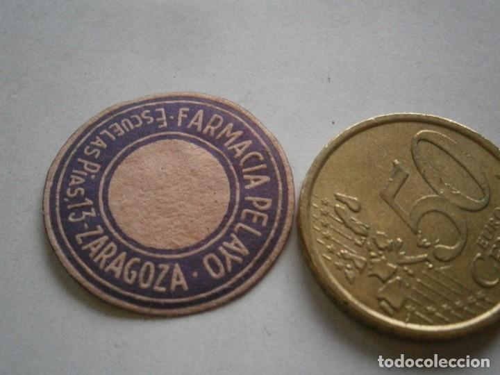 Etiquetas antiguas: ETIQUETA PUBLICITARIA A&Ntilde;OS 40/50, FARMACIA PELAYO (ZARAGOZA)