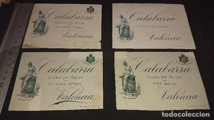 Etiquetas antiguas: LOTE DE 4 ETIQUETAS DE 1898 DE VINO DISTINTAS , CALABARRA , VALENCIA . LEER DESCRIPCION