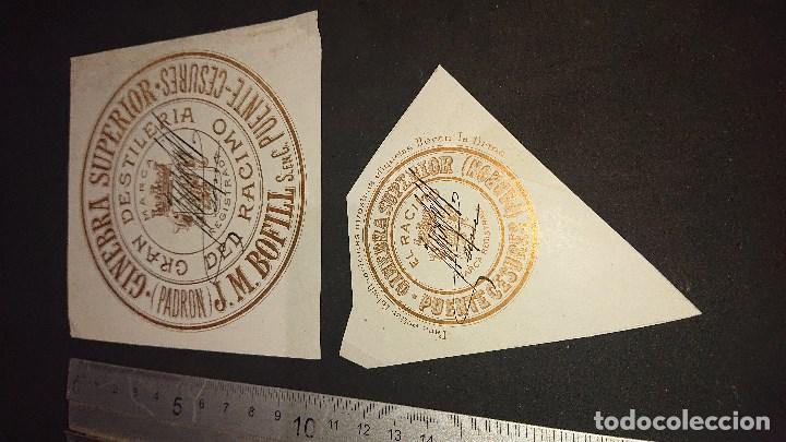 Etiquetas antiguas: LOTE DE 2 ETIQUETAS DE 1903 , GINEBRA SUPERIOR GRAN DESTILERIA DEL RACIMO . LEER DESCRIPCION