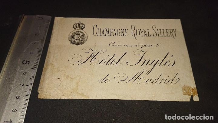 Etiquetas antiguas: ANTIGUA ETIQUETA DE 1894 - CHAMPAGNE ROYAL SILLERY HOTEL INGLES DE MADRID . LEER DESCRIPCION