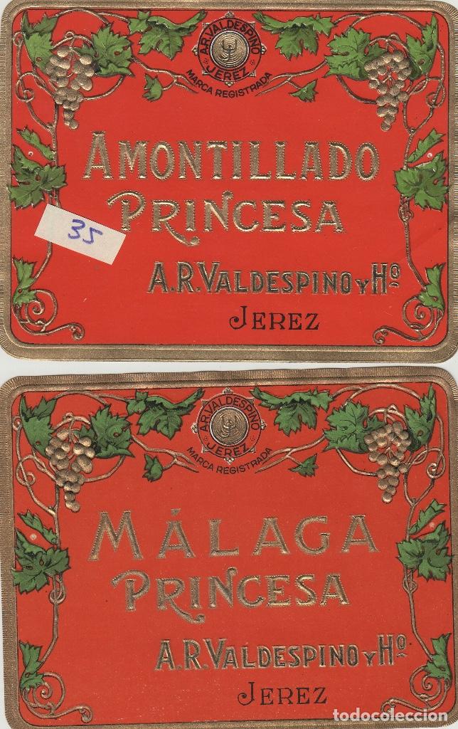 &Eacute;tiquettes anciennes: VALDESPINO JEREZ , AMONTILLADO , M&Aacute;LAGA PRINCESA -ETIQUETA VINO
