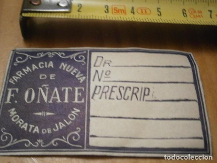 Etiquetas antiguas: ETIQUETA PUBLICITARIA A&Ntilde;OS 40/50, FARMACIA NUEVA DE F.O&Ntilde;ADE (MORATA DE JALON)