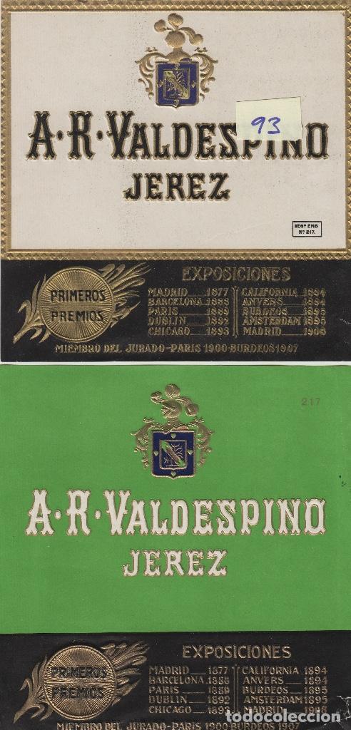Etiquetas antiguas: VALDESPINO JEREZ, SHERRY exposiciones premios -ETIQUETA VINO (lote de 2 todas diferentes . ver foto