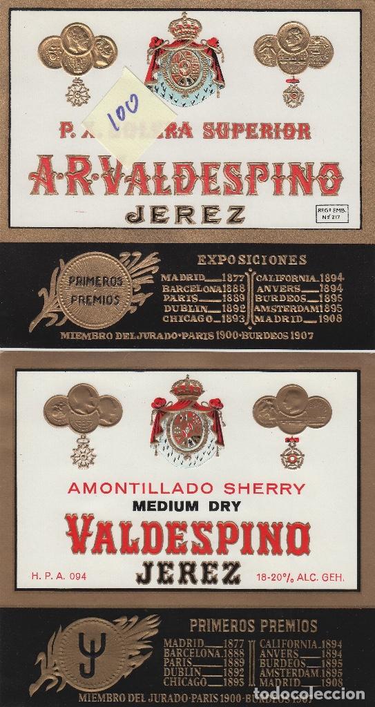 Etiquetas antiguas: VALDESPINO JEREZ, SHERRY exposiciones premios -ETIQUETA VINO (lote de 2 todas diferentes . ver foto