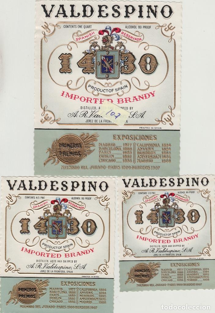 Etiquetas antiguas: VALDESPINO JEREZ, BRANDY 1430 , PRIMEROS PREMIOS -ETIQUETA VINO