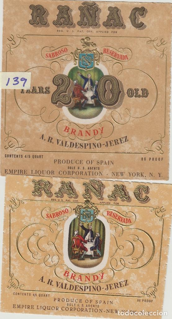 Etiquetas antiguas: VALDESPINO JEREZ BRANDY RA&Ntilde;AC -ETIQUETA VINO .