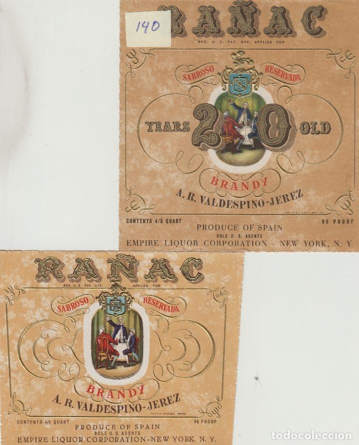 Etiquetas antiguas: VALDESPINO JEREZ BRANDY RA&Ntilde;AC -ETIQUETA VINO .