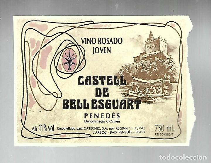 Etiquetas antiguas: ETIQUETA ADHESIVA VINO JOVEN ROSADO CASTELL DE BELL ESGUART, PENEDES. L'ARBO&Ccedil;. NUEVA