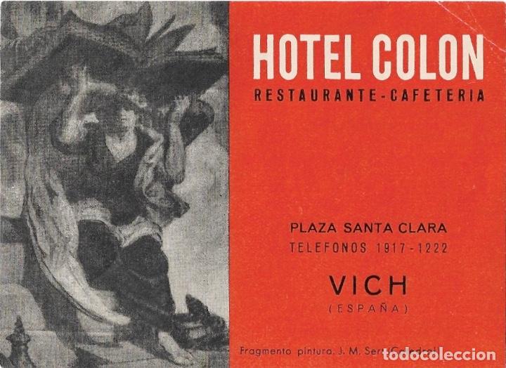 Etiquetas antiguas: ETIQUETA HOTEL COLON - VICH (BARCELONA)