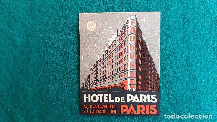 Etiquetas antiguas: ETIQUETA HOTEL DE PARIS - FRANCIA