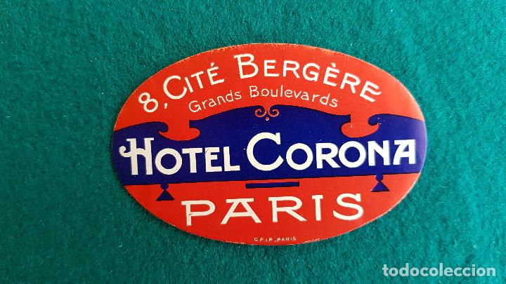 Etiquetas antiguas: ETIQUETA HOTEL CORONA PARIS - FRANCIA