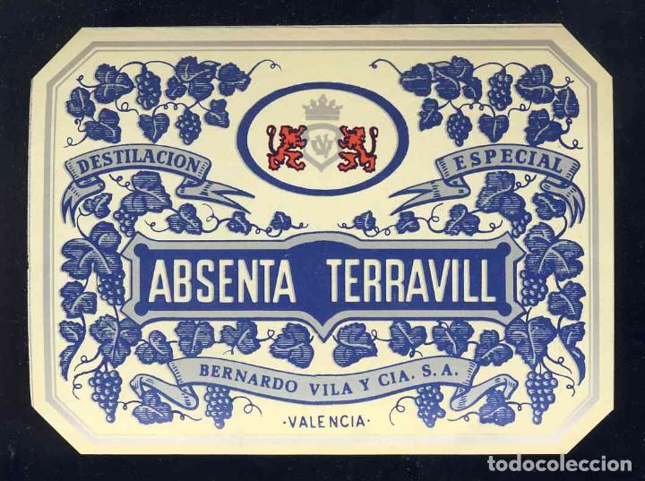 Etichette antiche: Etiqueta de licor: ABSENTA TERRAVILL, de Bernardo Vila de Valencia