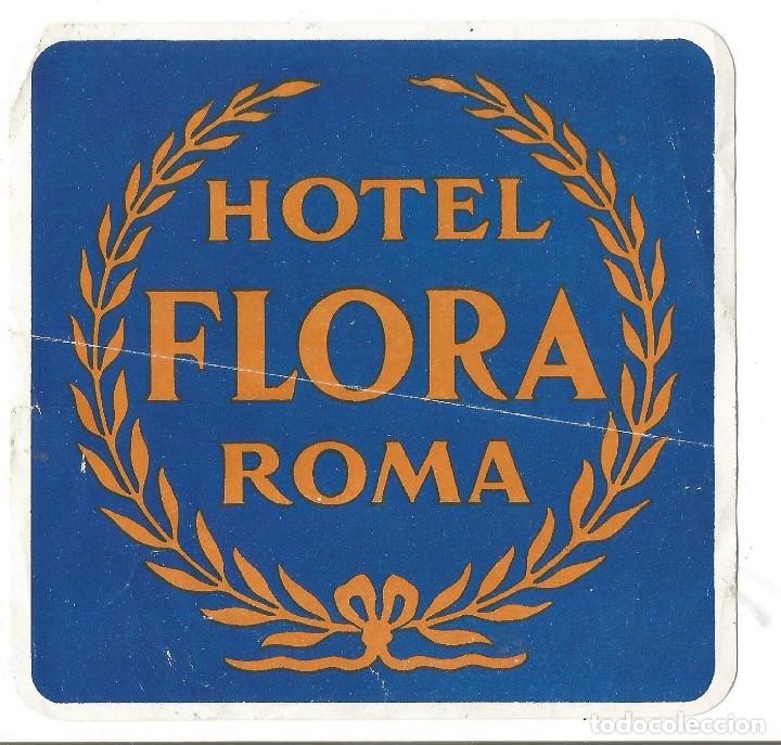 Etiquetas antiguas: HOTEL FLORA ROMA - ETIQUETA PARA MALETA