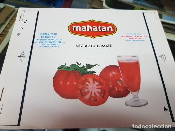 Etiquetas antiguas: PRUEBA DE IMPRENTA ETIQUETA NECTAR DE TOMATE MAHATAN PURULLENA GRANADA