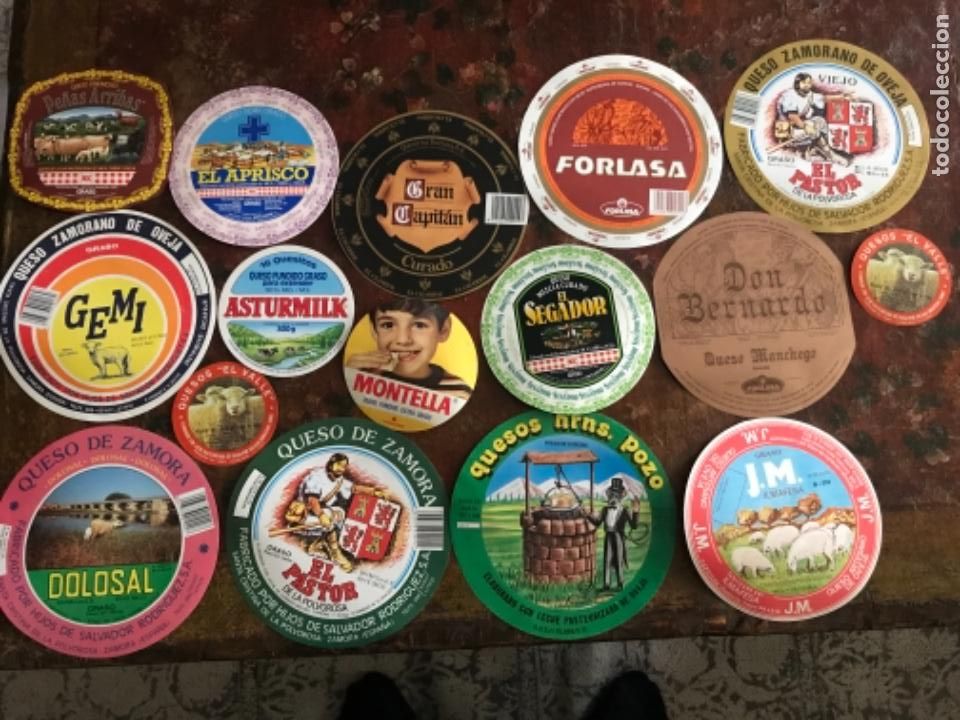 Etiquetas antiguas: Etiquetas de Queso. Sin usar. Lote de 16. Dif&iacute;ciles