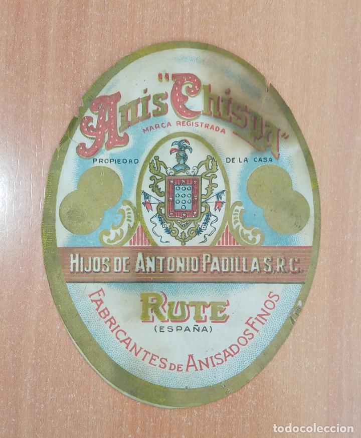 Etichette antiche: ETIQUETA ANIS CHISPA. HIJOS DE ANTONIO PADILLA, RUTE C&Oacute;RDOBA