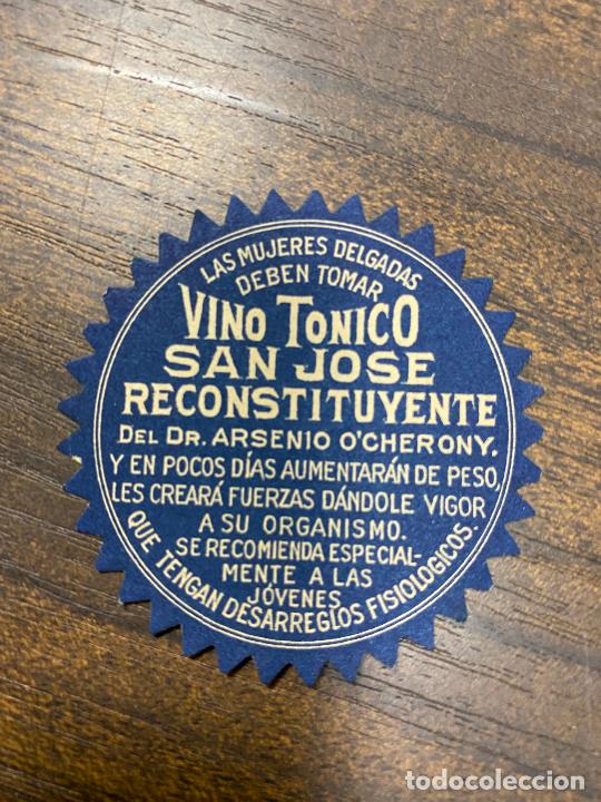 Old Labels: ETIQUETA ANTIGUA DE FARMACIA. VINO T&Oacute;NICO SAN JOS&Eacute;. RECONSTITUYENTE.