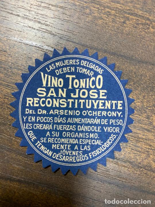 Old Labels: ETIQUETA ANTIGUA DE FARMACIA. VINO T&Oacute;NICO SAN JOS&Eacute;. RECONSTITUYENTE.