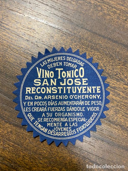 Old Labels: ETIQUETA ANTIGUA DE FARMACIA. VINO T&Oacute;NICO SAN JOS&Eacute;. RECONSTITUYENTE.