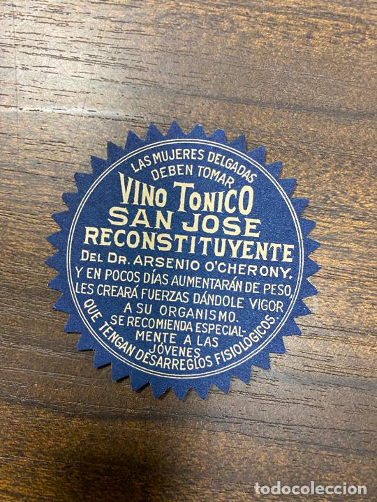 Old Labels: ETIQUETA ANTIGUA DE FARMACIA. VINO T&Oacute;NICO SAN JOS&Eacute;. RECONSTITUYENTE.