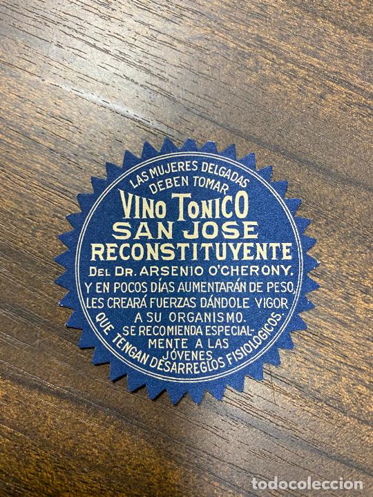Alte Etiketten: ETIQUETA ANTIGUA DE FARMACIA. VINO T&Oacute;NICO SAN JOS&Eacute;. RECONSTITUYENTE.