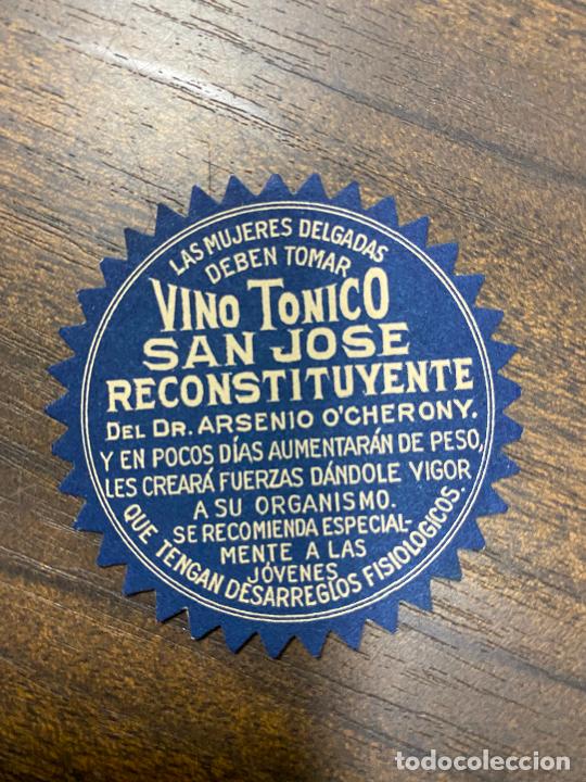 Alte Etiketten: ETIQUETA ANTIGUA DE FARMACIA. VINO T&Oacute;NICO SAN JOS&Eacute;. RECONSTITUYENTE.