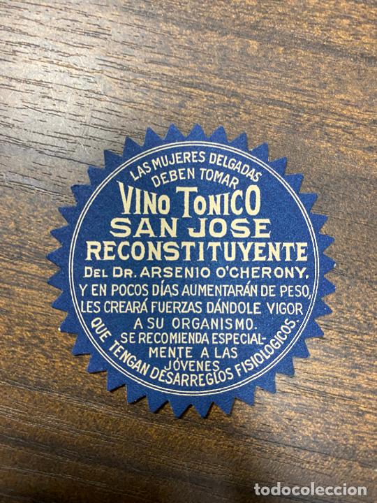 Alte Etiketten: ETIQUETA ANTIGUA DE FARMACIA. VINO T&Oacute;NICO SAN JOS&Eacute;. RECONSTITUYENTE.