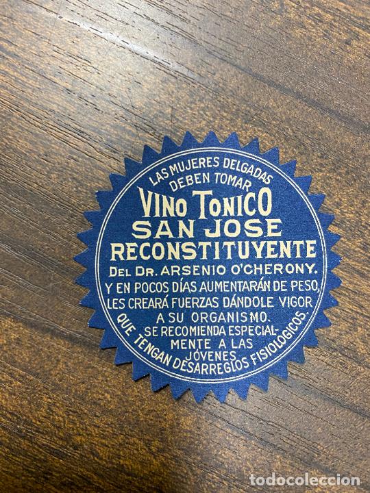 Alte Etiketten: ETIQUETA ANTIGUA DE FARMACIA. VINO T&Oacute;NICO SAN JOS&Eacute;. RECONSTITUYENTE.