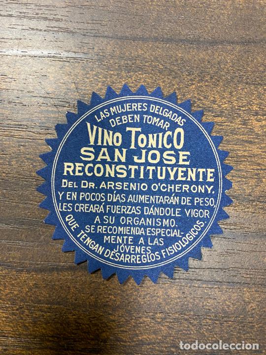 Alte Etiketten: ETIQUETA ANTIGUA DE FARMACIA. VINO T&Oacute;NICO SAN JOS&Eacute;. RECONSTITUYENTE.