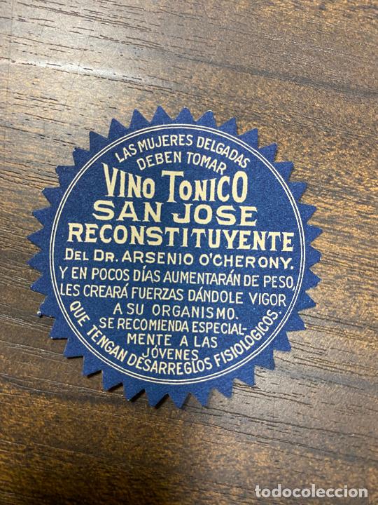 Alte Etiketten: ETIQUETA ANTIGUA DE FARMACIA. VINO T&Oacute;NICO SAN JOS&Eacute;. RECONSTITUYENTE.