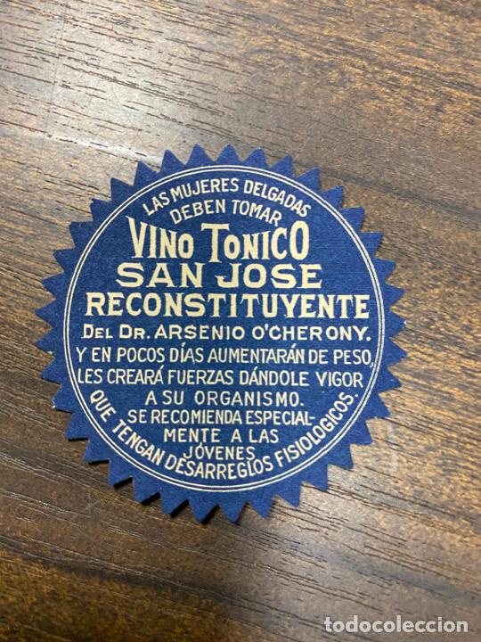 Alte Etiketten: ETIQUETA ANTIGUA DE FARMACIA. VINO T&Oacute;NICO SAN JOS&Eacute;. RECONSTITUYENTE.
