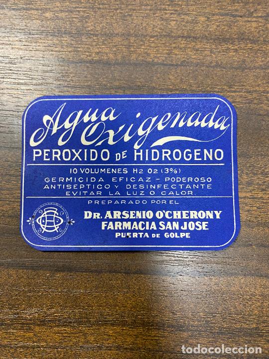 Alte Etiketten: ETIQUETA ANTIGUA DE FARMACIA. AGUA OXIGENADA. PEROXIODO DE HIDROGENO.