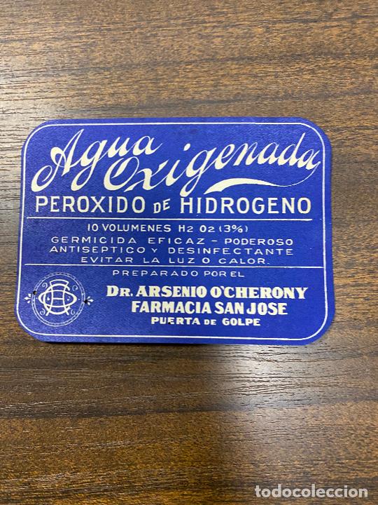 Alte Etiketten: ETIQUETA ANTIGUA DE FARMACIA. AGUA OXIGENADA. PEROXIODO DE HIDROGENO.