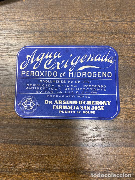 Alte Etiketten: ETIQUETA ANTIGUA DE FARMACIA. AGUA OXIGENADA. PEROXIODO DE HIDROGENO.