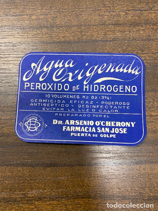 Etichette antiche: ETIQUETA ANTIGUA DE FARMACIA. AGUA OXIGENADA. PEROXIODO DE HIDROGENO.