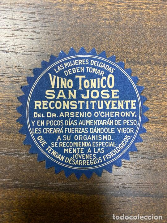 Old Labels: ETIQUETA ANTIGUA DE FARMACIA. VINO T&Oacute;NICO. SAN JOS&Eacute; RECONSTITUYENTE.
