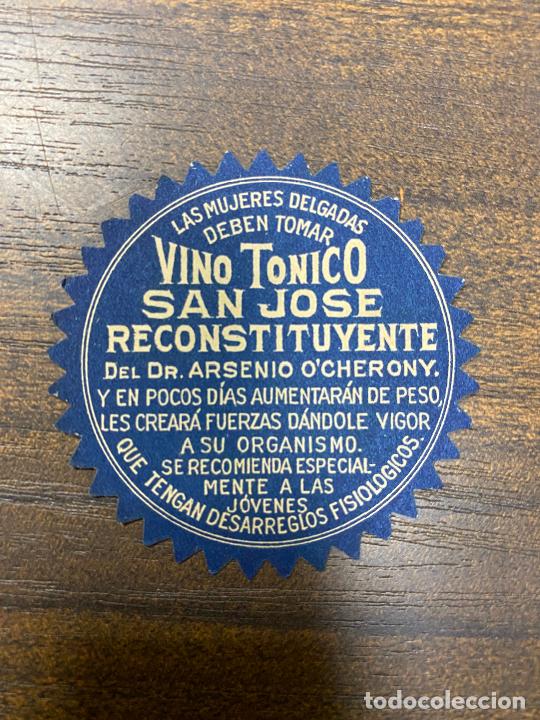 Old Labels: ETIQUETA ANTIGUA DE FARMACIA. VINO T&Oacute;NICO. SAN JOS&Eacute; RECONSTITUYENTE.